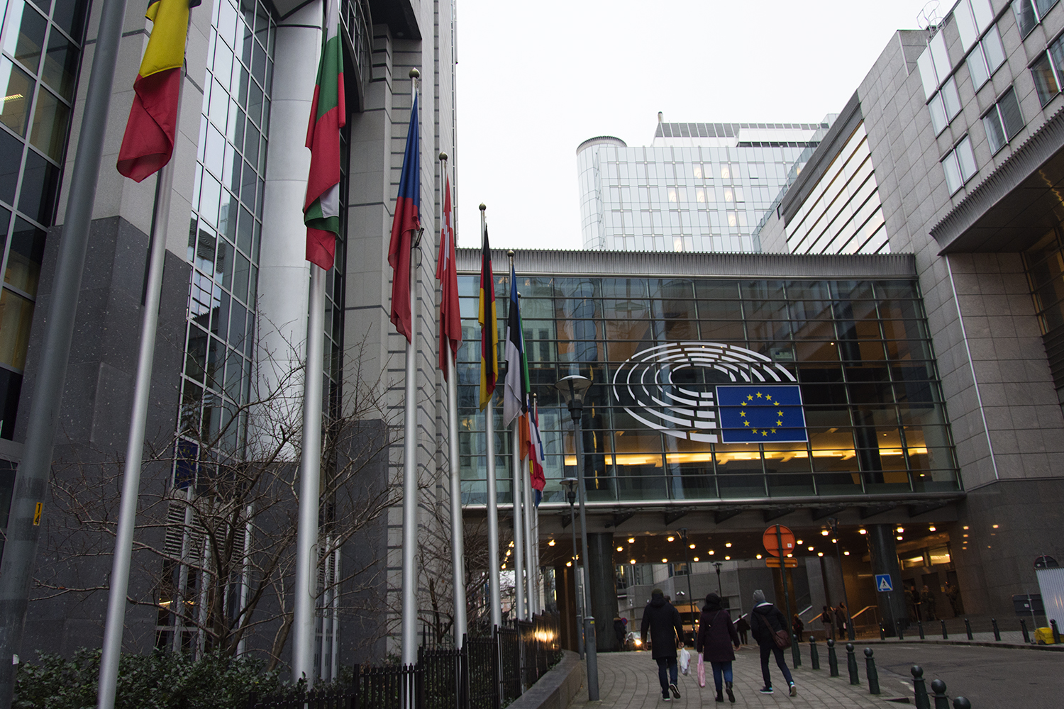 Entrée du Parlement européen, rue de la Loi à Bruxelles