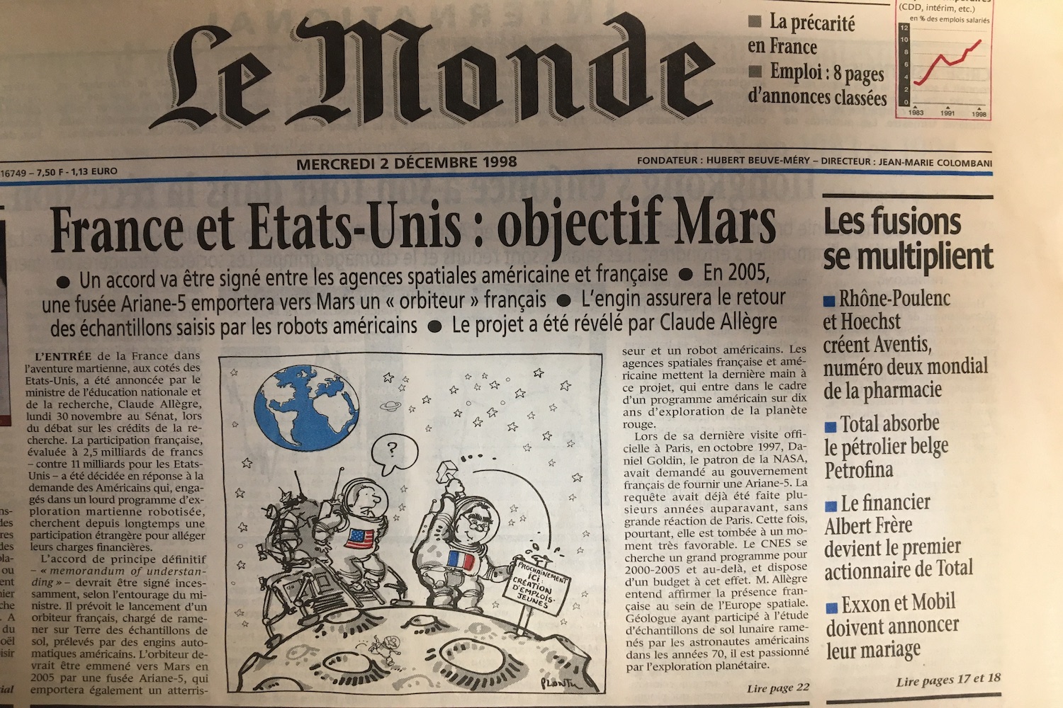 Rapporter des échantillons de Mars est un vieux rêve comme en atteste cette Une du journal Le Monde datant de 1998 © Globe Reporters