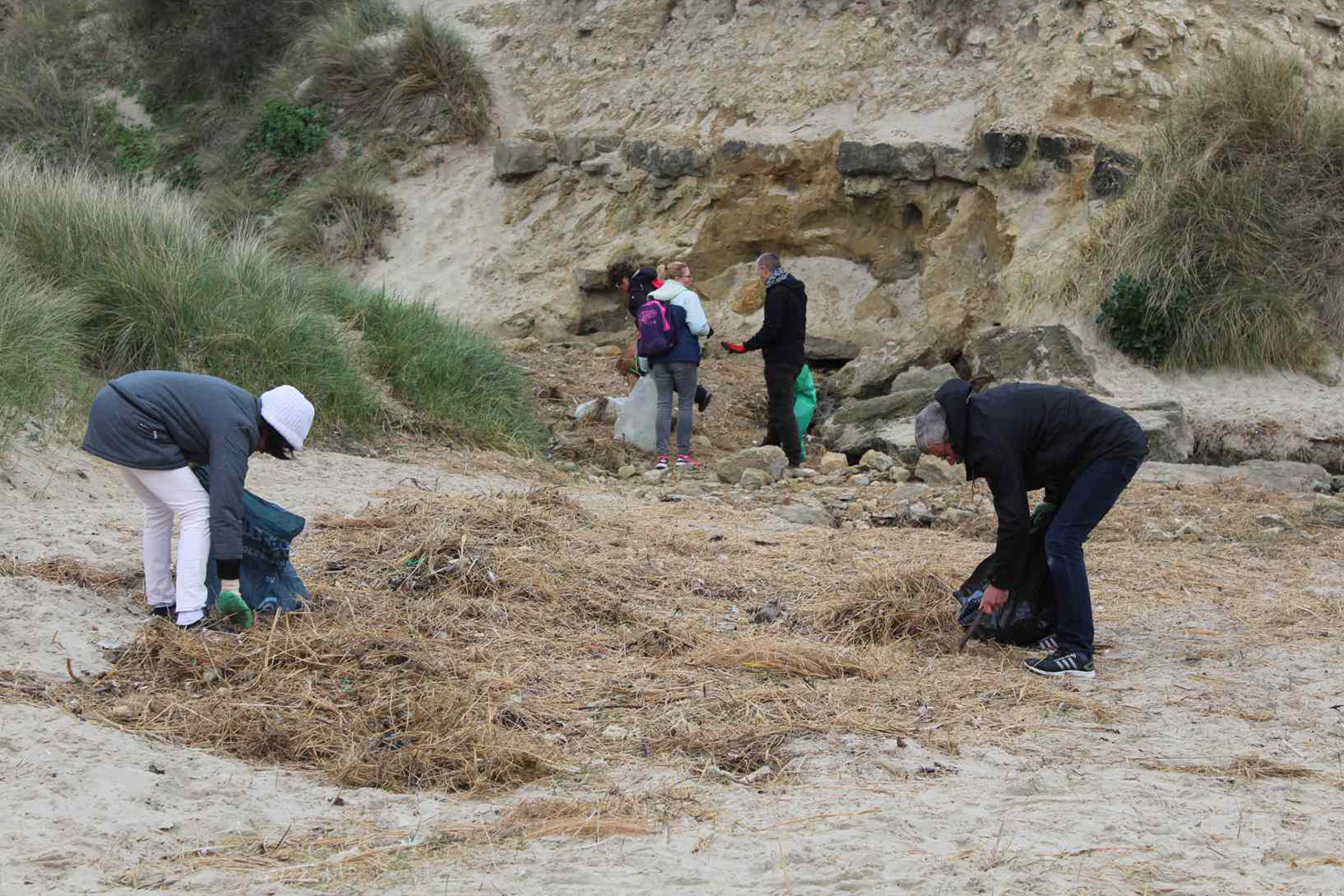 Sur la plage d’Ecault, entre les communes d’Equihen-Plage et d’Hardelot (62), des ramasseurs volontaires nettoient la plage.