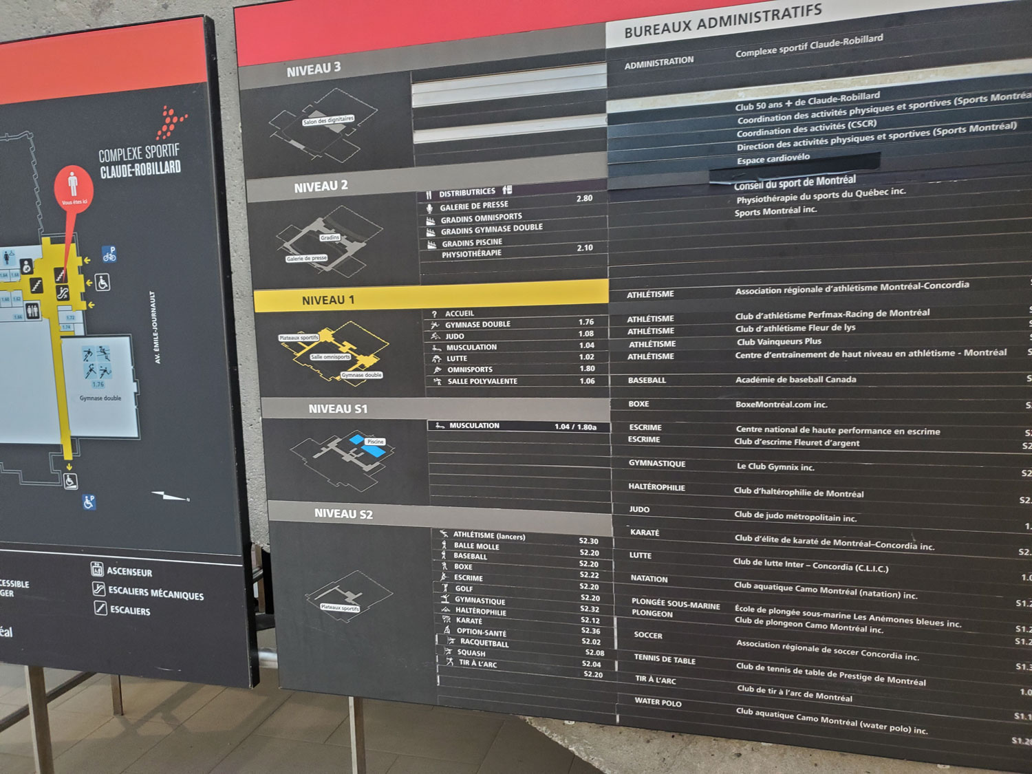 Le centre est sur plusieurs niveaux. À l’extérieur, il y a aussi une aréna (patinoire), plusieurs terrains de soccer (football), des espaces pour le tennis, etc. © Globe Reporters