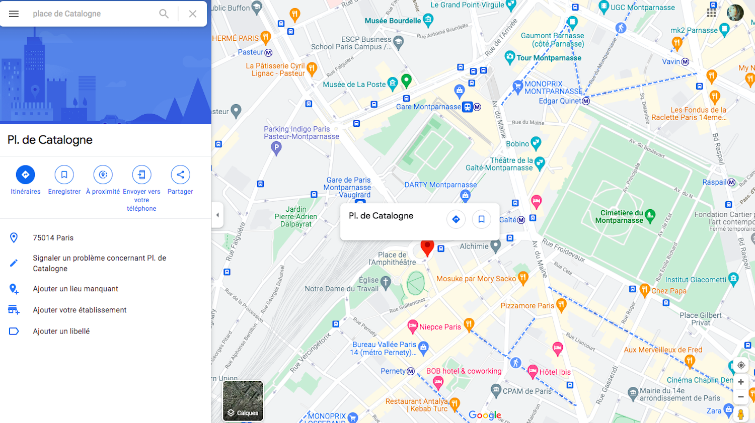 La place de Catalogne et ses environs © Googlemaps